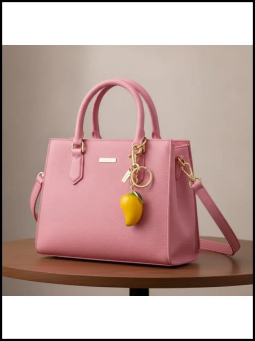 Mango-shaped Bag Charm Purse Accessory with Gold Metal Chain and Lobster Clasp